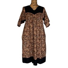 Vintage Krist Gudnason Black Brown Paisley Cotton MuuMuu Midi Dress Women's M