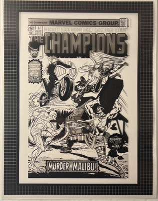 The Champions (vol.1) Original Comic Art-B&W 8.5x11 Production Cvr-Issue#4 1975
