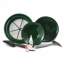 ASR Outdoor 9 Piece Complete Gold Panning Kit, Classifier Sifter Vials - Green