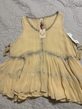 RAGA Women's Sleeveless Beige Tassel Tunic Blouse Pleated Size S