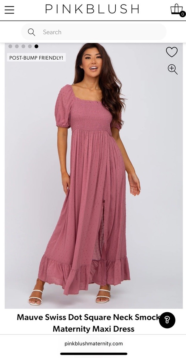 Pinkblush Mauve Swiss Dot Square Neck Smocked Maternity Maxi Dress Medium Pinkblush Mauve Swiss Dot Square Neck Smocked Maternity Maxi Dress Medium