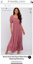 Pinkblush Hello Miz Mauve Swiss Dot Square Neck Ruffle Maxi Maternity Dress Med 