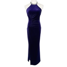 Jessica Mclintock Vintage Velvet 90s Side Slit Dress Gown Halter Bodycon 4 Y2K
