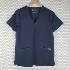 Figs Women  s Casma Navy Blue V Neck 3 Pocket Scrub Top Sz Small FW1100 Stretch