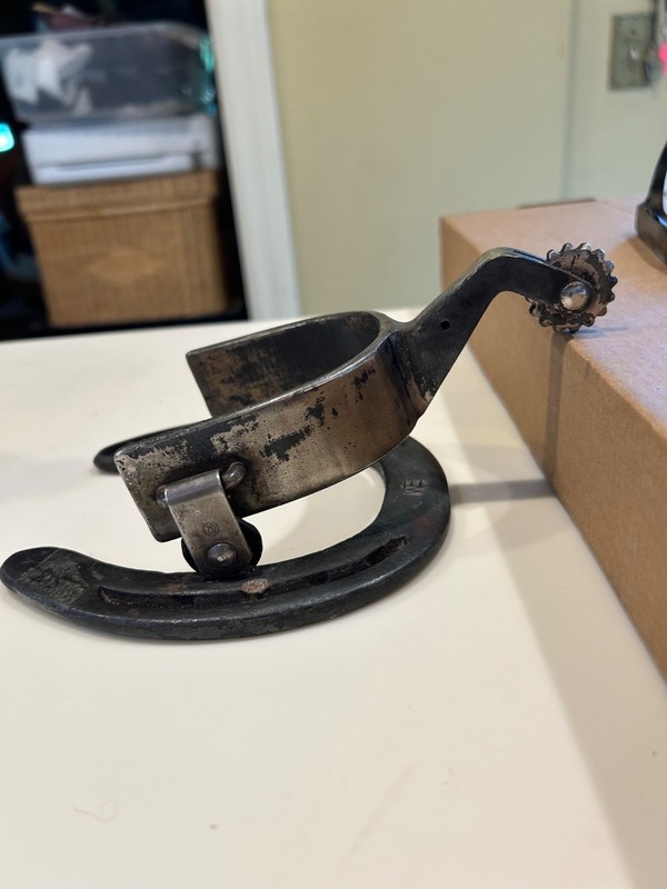 Vintage Heavy Metal Door knocker, Horseshoe Style with Vintage Crockett Spur