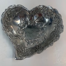 Arthur Court Heart Shaped 10" Bowl Featuring Easter Bunnies and Orchid Designs
