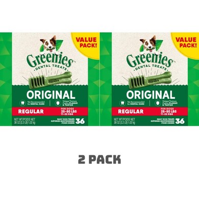 (2 pack) Greenies Regular Original for Dogs 25-50 lbs, Dental Dog Treats, 36 oz.