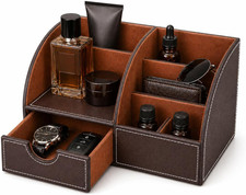Cologne Organizer for Men, PU Leather Dresser Organizer with Drawer, Countertop