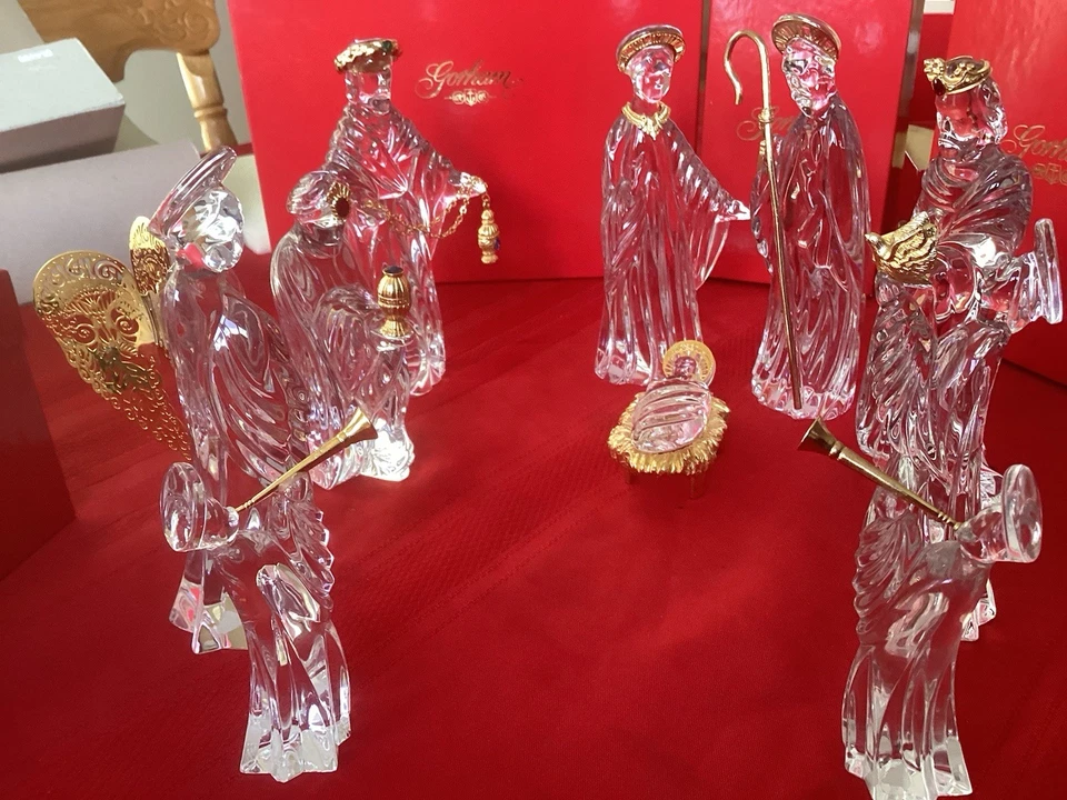 10 Pc.  Full Lead Crystal Nativity Scene With Gold Trim by Gorham - W/ Boxes - Image 3 of 4
