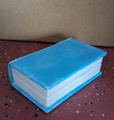 Vintage Ceramic Book Trinket Lidded Box Blue Book Speckled Pages
