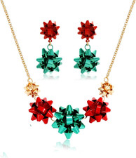 Christmas Necklaces Earrings Set for Women Statement Xmas Gift Bow Collar Neckla