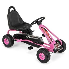 Go Kart for Kids, 4 Wheel Pedal Powered Go Cart with Steering Wheels Pink