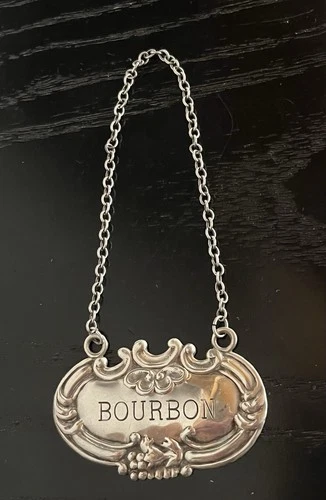 Vintage WALLACE 925 Sterling Silver "BOURBON" Decanter Liquor Bottle Tag~10g