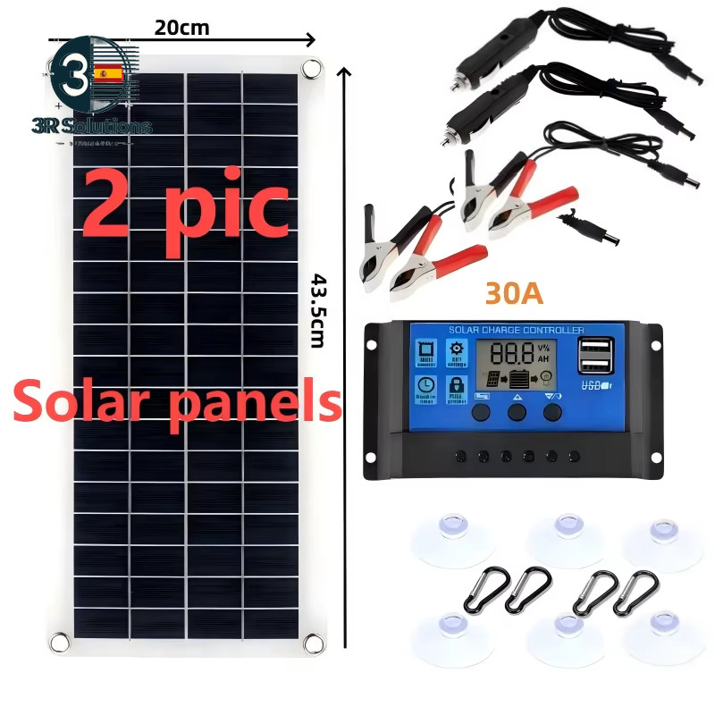 Panel Solar 12V DC USB Tipo C Kit Carga Flexible Portátil Ligero