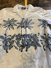 Shanwan Marie Hawaiian Aloha Shirt Medium Blue Floral Flowers 100 Cotton Women