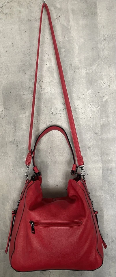 Cubo hobo de cuero vegano rojo REALER ajustable Bandolera de hombro ocultación Foto 2 de 4