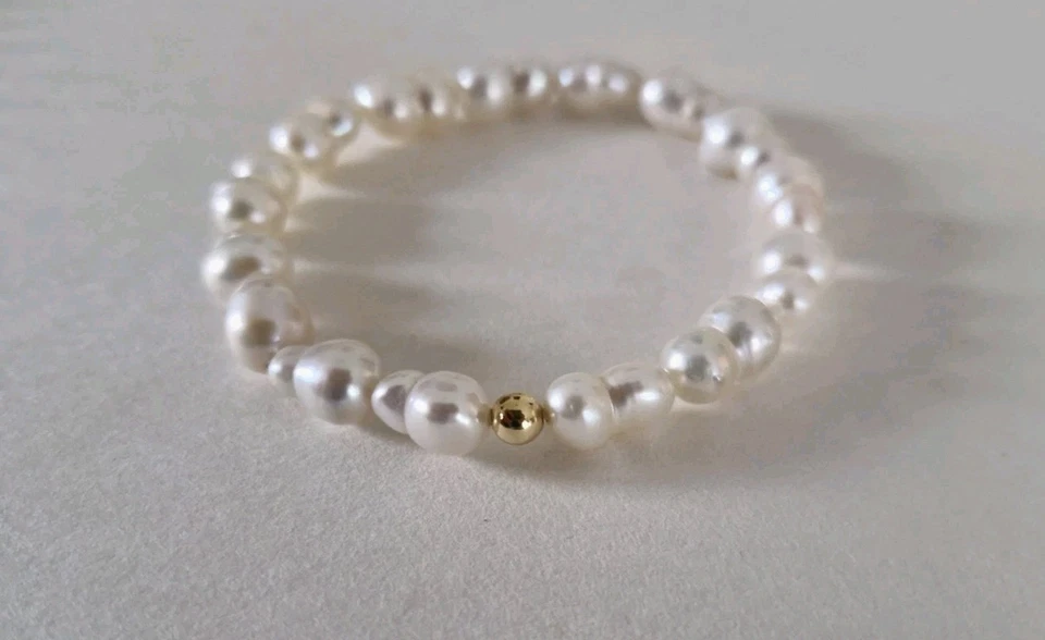 Barockes Perlen Armband Mit 18 Karat Gelbgold Kugel