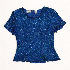 Sequin Top True Vintage 80s/90s Blue Green Party Top Glam festival concert stage