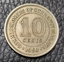 1950 Malaya 10 Cent Coin