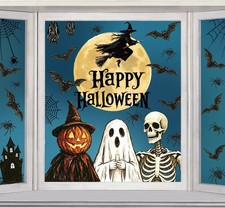 Vintage Halloween Window Clings 6 Sheets, Large Retro Spooky Ghost J-O-Lantern P