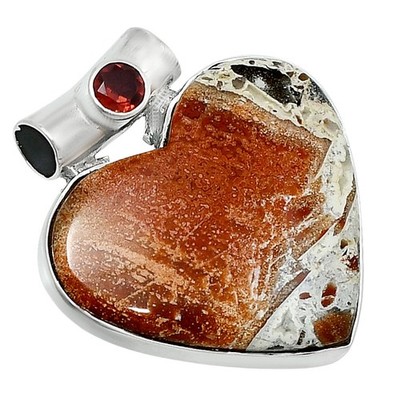 Premium Herz Tabu Jaspis & Granat 925 Sterling Silber Anhänger Schmuck P-1300