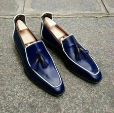Tailor Made Men's Blue Leather Classic Tassaled Dress s Shoes Party and Wedding
