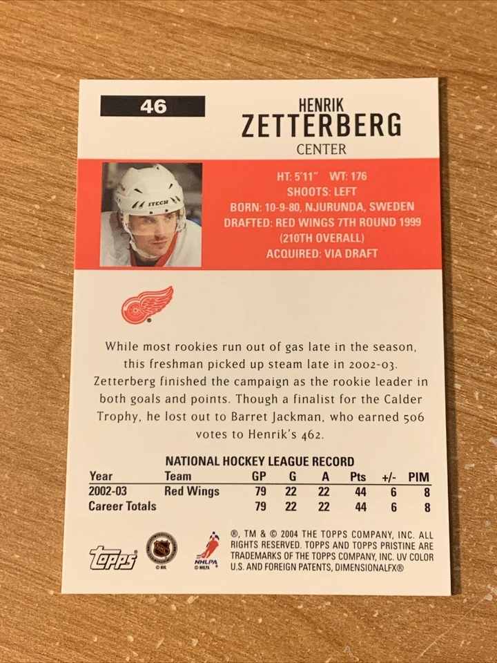 2003-04 Topps Pristine #46 Henrik Zetterberg Detroit Red Wings - Image 2 of 2