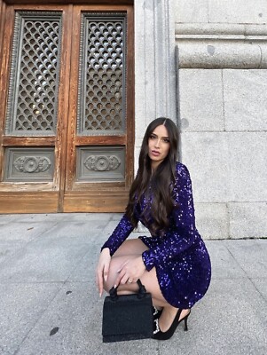 ZARA ペーズリー　ジャケット　希少 ZARA NWT WOMAN SEQUIN COLLAR BLAZER MINI DRESS Purple XS