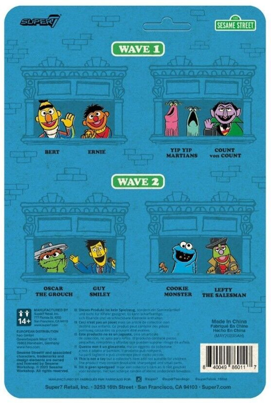 NEW Super7 Sesame Street LEFTY THE SALESMAN w/ #8 - 3.75-Inch ReAction Figure