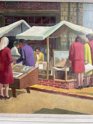 Large Original Mid Century Modernist Oil On Canvas Painting Of Camden Passage - Picture 8 of 14