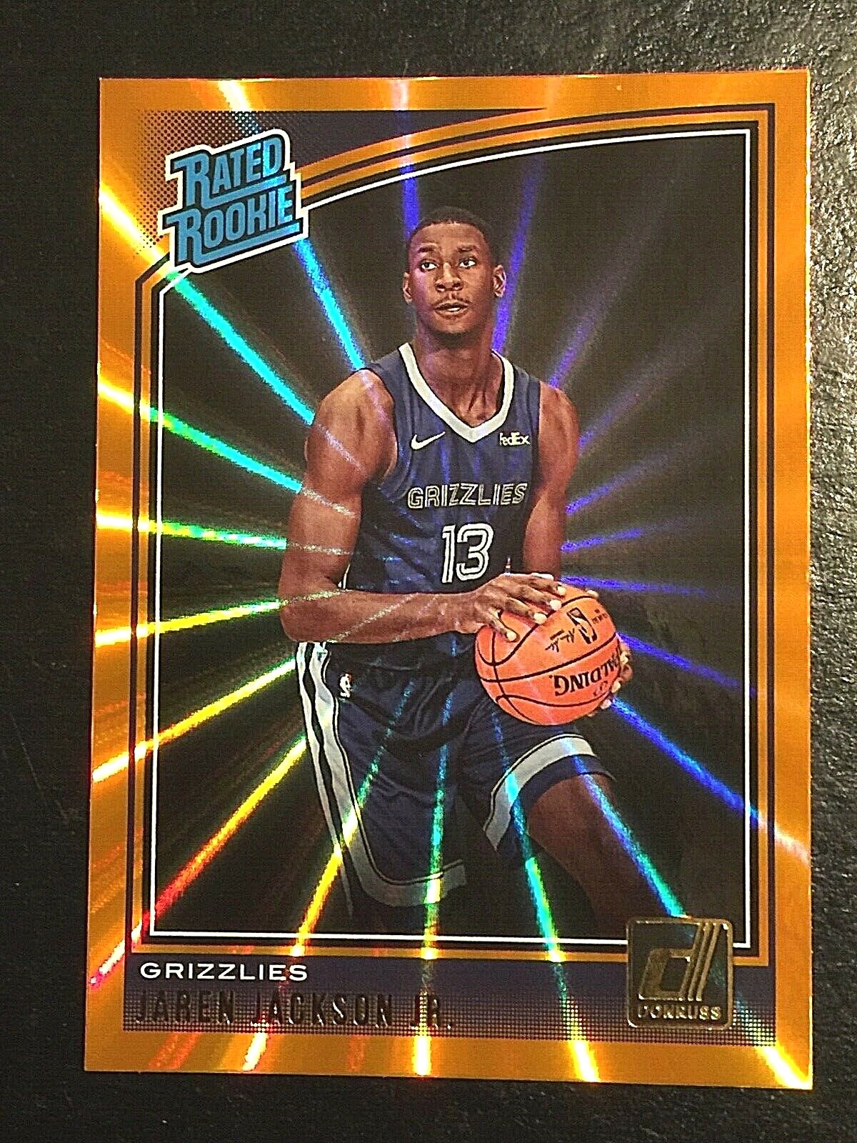 2018-19 Donruss Jaren Jackson Jr. Orange Laser Parallel Rated Rookie SP card