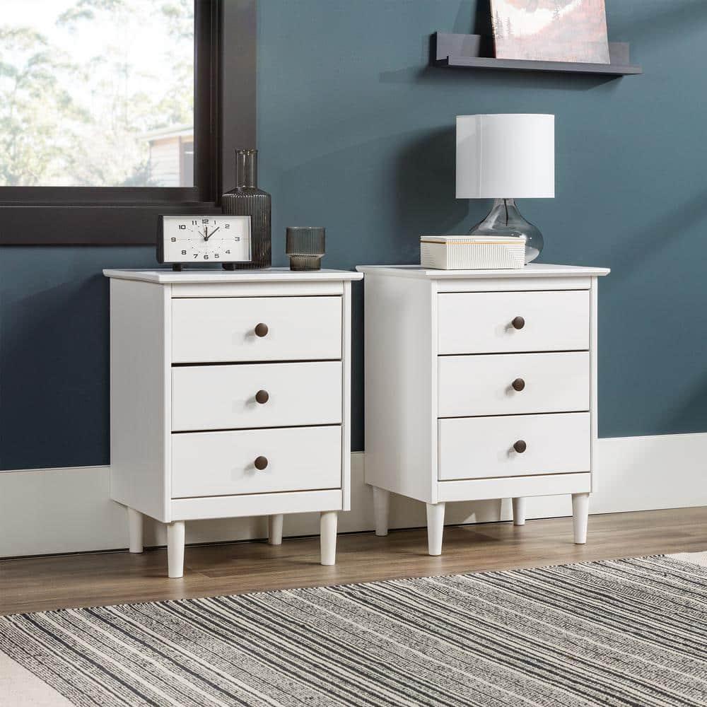 Walker Edison Furniture Company Nightstand 3-Drawer Modern White (2-Pack)