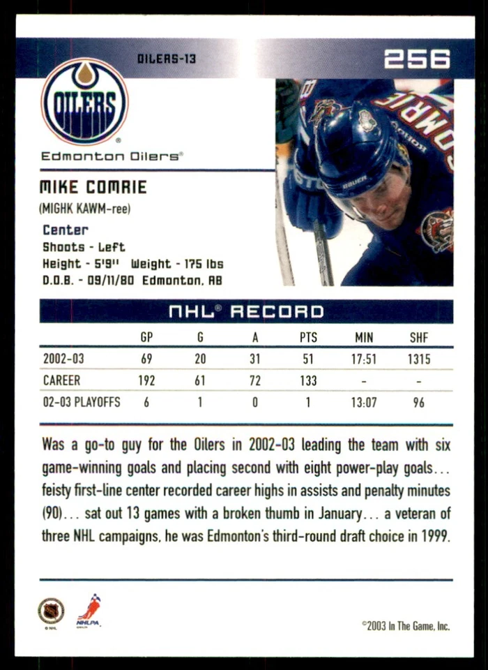 2003-04 In The Game Action Mike Comrie #256 - Image 2 of 2