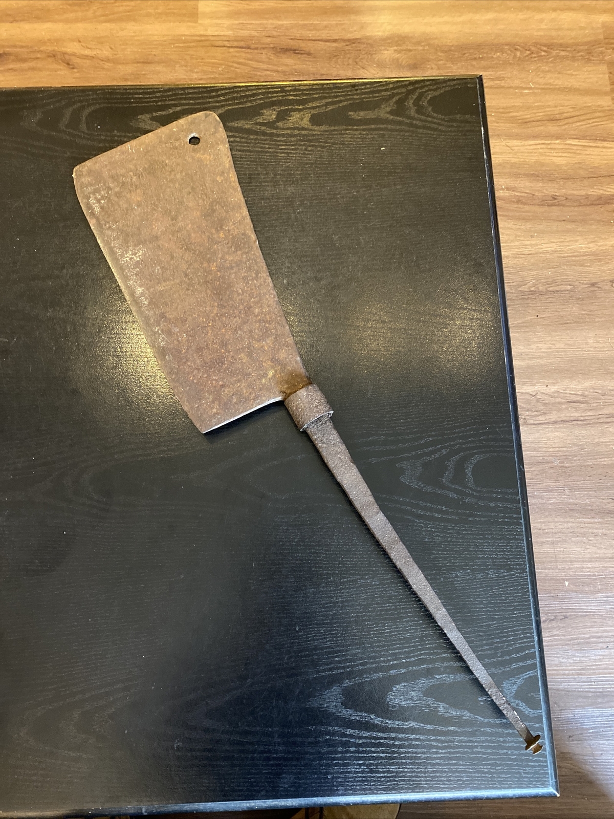 Large Primitive Antique Iron Meat Cleaver Hog Splitter, 26.5