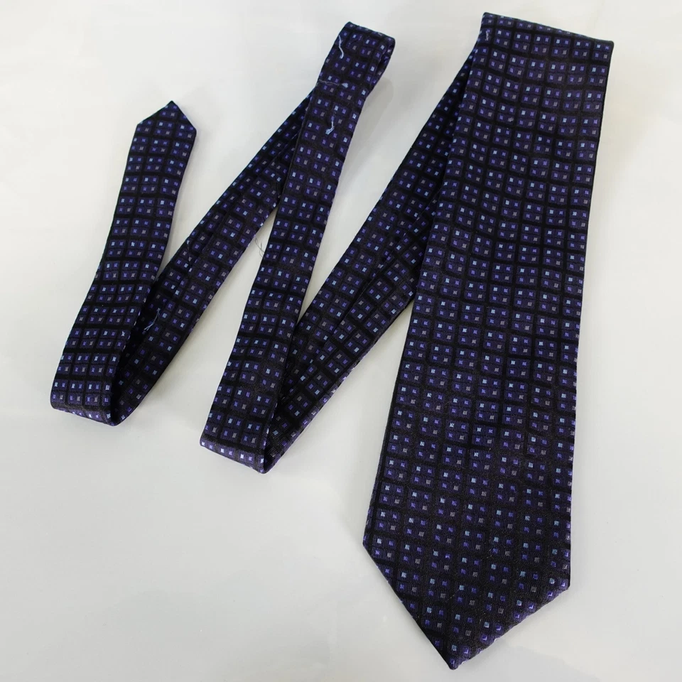 Corbata de cuello de diseñador para hombre CALVIN KLEIN azul a cuadros cubismo arte seda CK ropa de carrera EE. UU. Foto 4 de 4