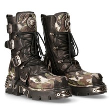 New Rock 591-S15 Camouflage Flamme Métallique Cuir Noir Goth Punk Bottes Motard