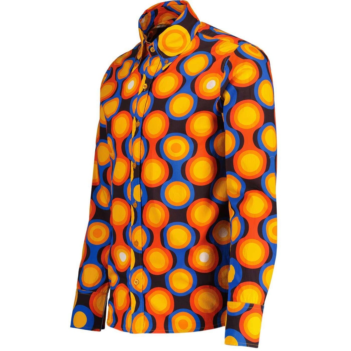 60s 70s OP ART PRINT MENS BIG COLLAR SHIRT RETRO MOD MADCAP Trip