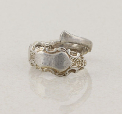 Sterling Silber Blume Löffel Ring Bypass Ring Größe 9 1/2 verstellbar