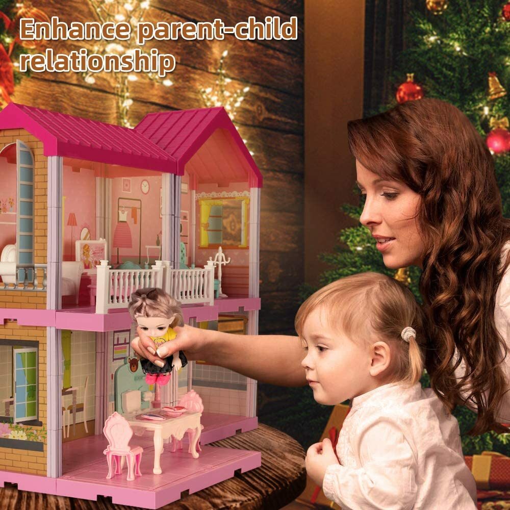 Holiday Big Villa LED Light Dream House Mansion Pretend Dollhouse With