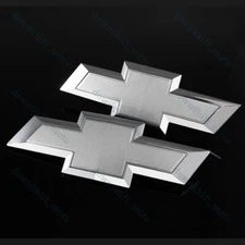 For 2014-2015 GM Chevy Silverado Silver Front Grill & Tailgate Bowtie Emblem New