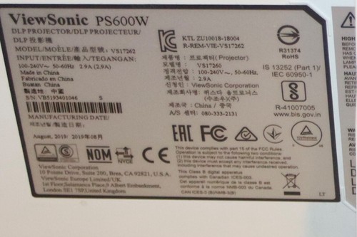 Proyector DLP de corto alcance ViewSonic PS600W. 3500 lúmenes.1498 a 1518 horas usado - Imagen 8 de 12