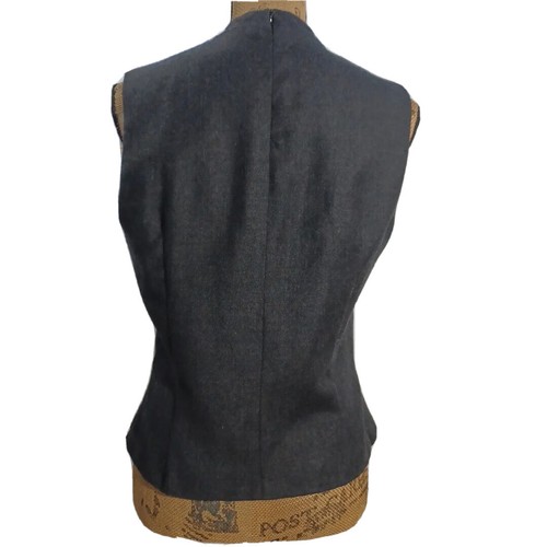 VTG MIKAI Top 12 Charcoal Gray 100% Wool High Neck Lined Sleeveless Base Career - Picture 4 of 6