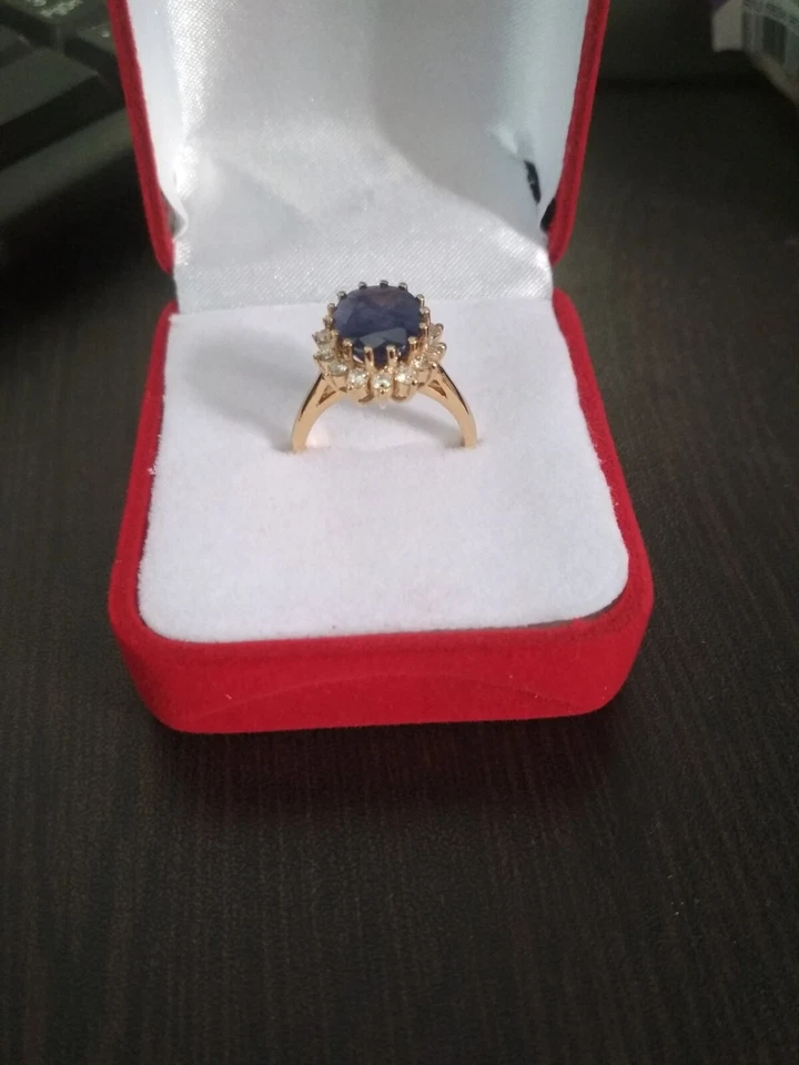 5.70 Ct Oval Cut Natural Sapphire Diamond Engagement Ring 14K Yellow Gold Size 8 - Image 4 of 4