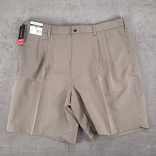 Roundtree Yorke Relaxed Fit Pleated Khaki Striped Dress Shorts 42 New