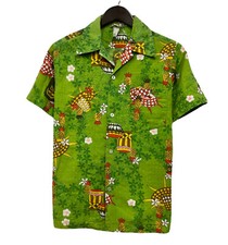 Vtg Kiilani Alfred Shaheen 50s Mens Green Floral Pineapple Hawaiian Shirt RARE S