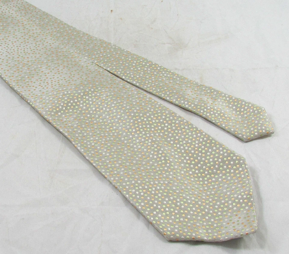 Corbata Banana Republic 100 % seda hecha a mano Italia plata bronceada puntos verde naranja Foto 3 de 4