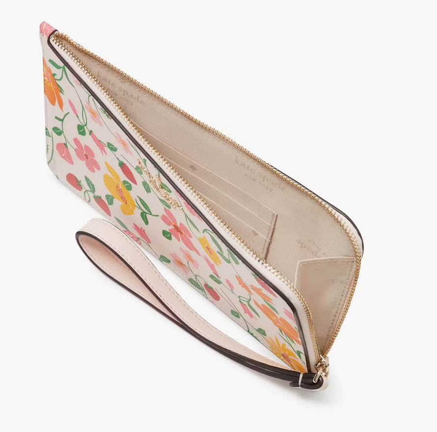 Kate Spade Strawberry Garden Medium L-zip Lucy Wristlet Pink