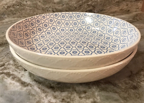 Large Pasta Bowls Pretty Blue Abstract. Set Of 2. Signature. 8.5 Inch. New. - 第 1/12 張圖片