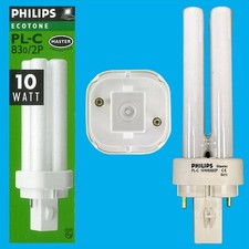 2x 10W Philips G24d-1 2 pin, Low Energy CFL PL-C Light Bulb 830 3000K Lamp