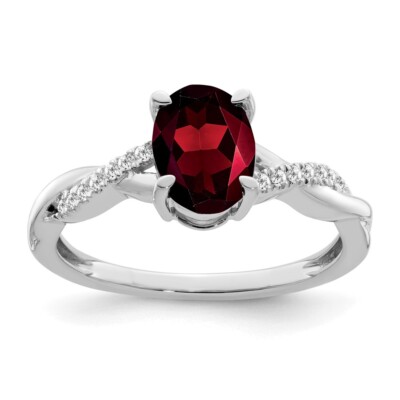14 Karat Weißgold 1,54 Karat ovaler Granat und Diamantring für Frauen Größe 7